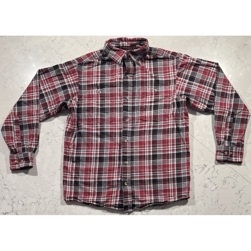 RedHead Ozark Mountain Flannel Shirt Mens Medium Red Black Plaid Button Down